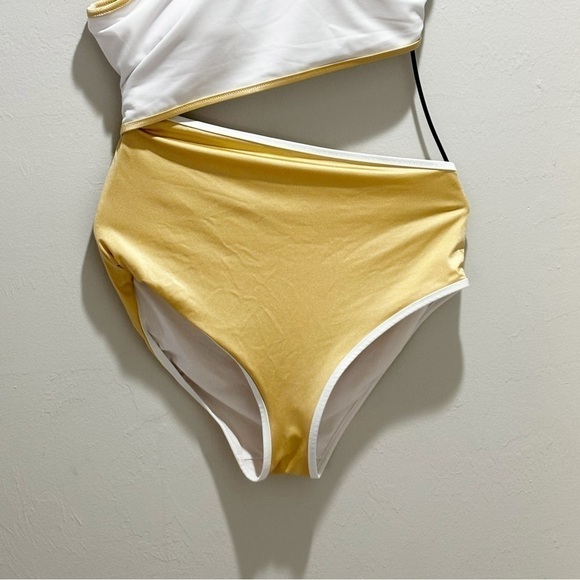 VICTORIA’S SECRET Women’s Essential Cutout One-Piece Swimsuit Gold White Sz XL - Picture 5 of 8